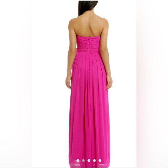 Badgley Mischka Collection Magenta Fluorescent Chiffon Strapless Gown 10 - Picture 2 of 15